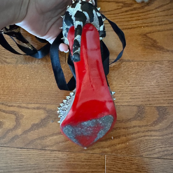 Christian Louboutin Silver and Black Heels with Elegant Design wrap around - Picture 3 of 3